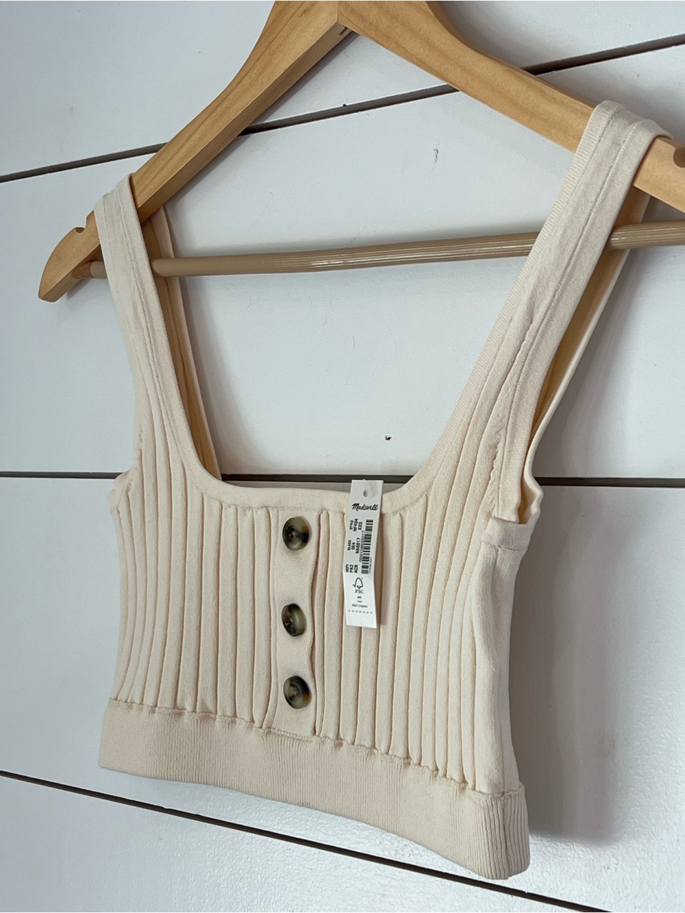 NWT  Madewell Cream Ribbed Button-Front‎ Crop Tank
